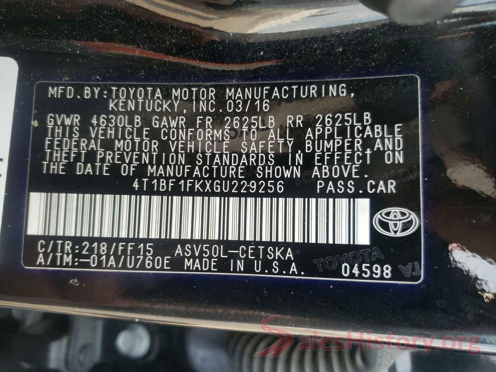 4T1BF1FKXGU229256 2016 TOYOTA CAMRY