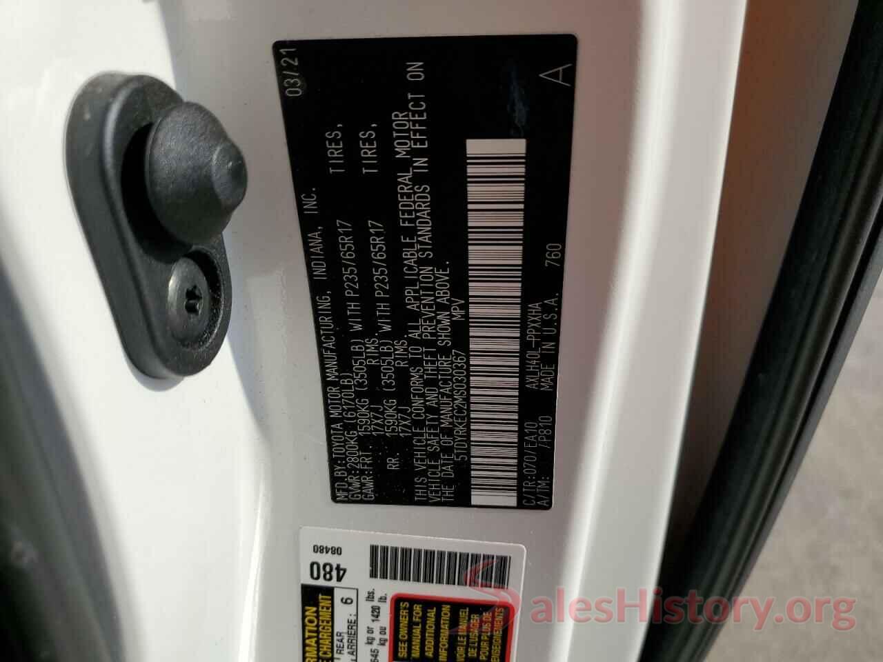 5TDYRKEC2MS030367 2021 TOYOTA SIENNA