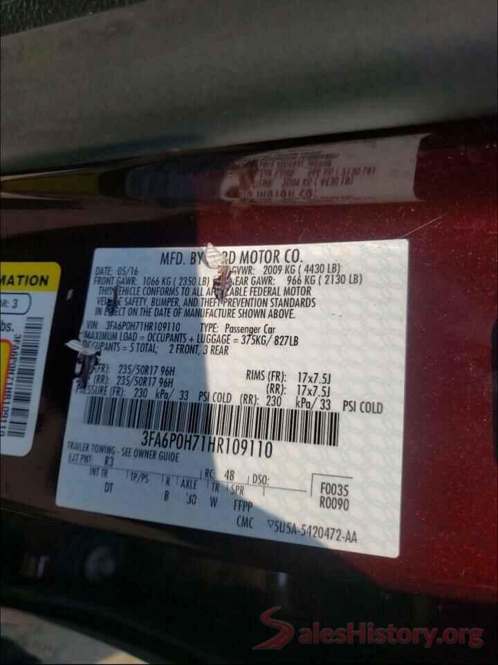 3FA6P0H71HR109110 2017 FORD FUSION