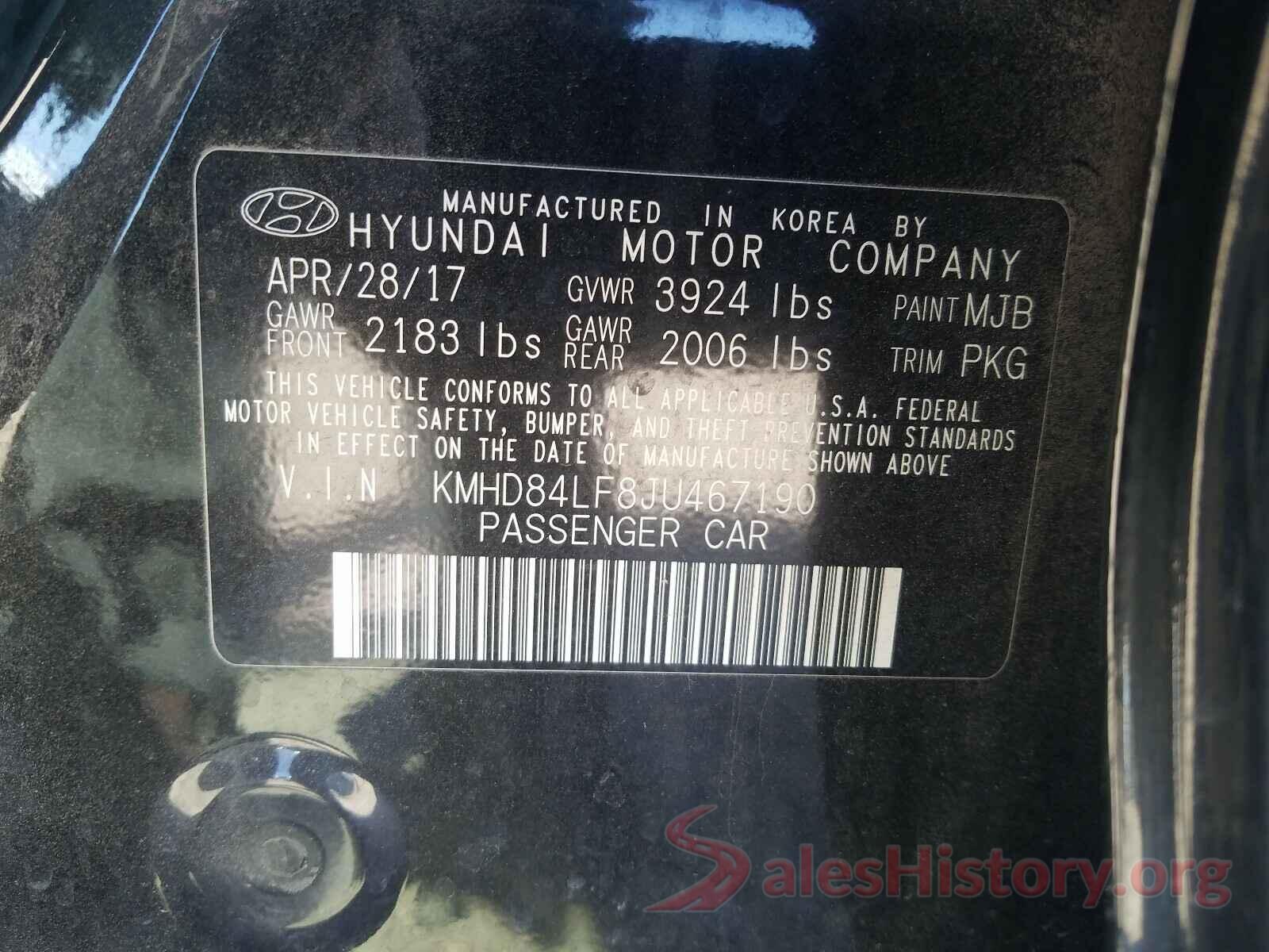 KMHD84LF8JU467190 2018 HYUNDAI ELANTRA