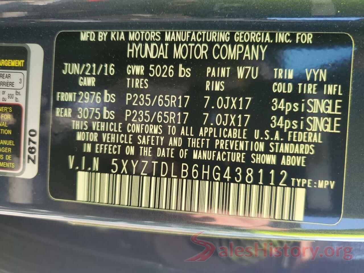 5XYZTDLB6HG438112 2017 HYUNDAI SANTA FE