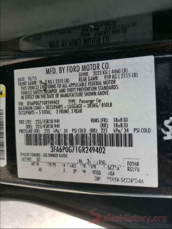 3FA6P0G71GR249402 2016 FORD FUSION