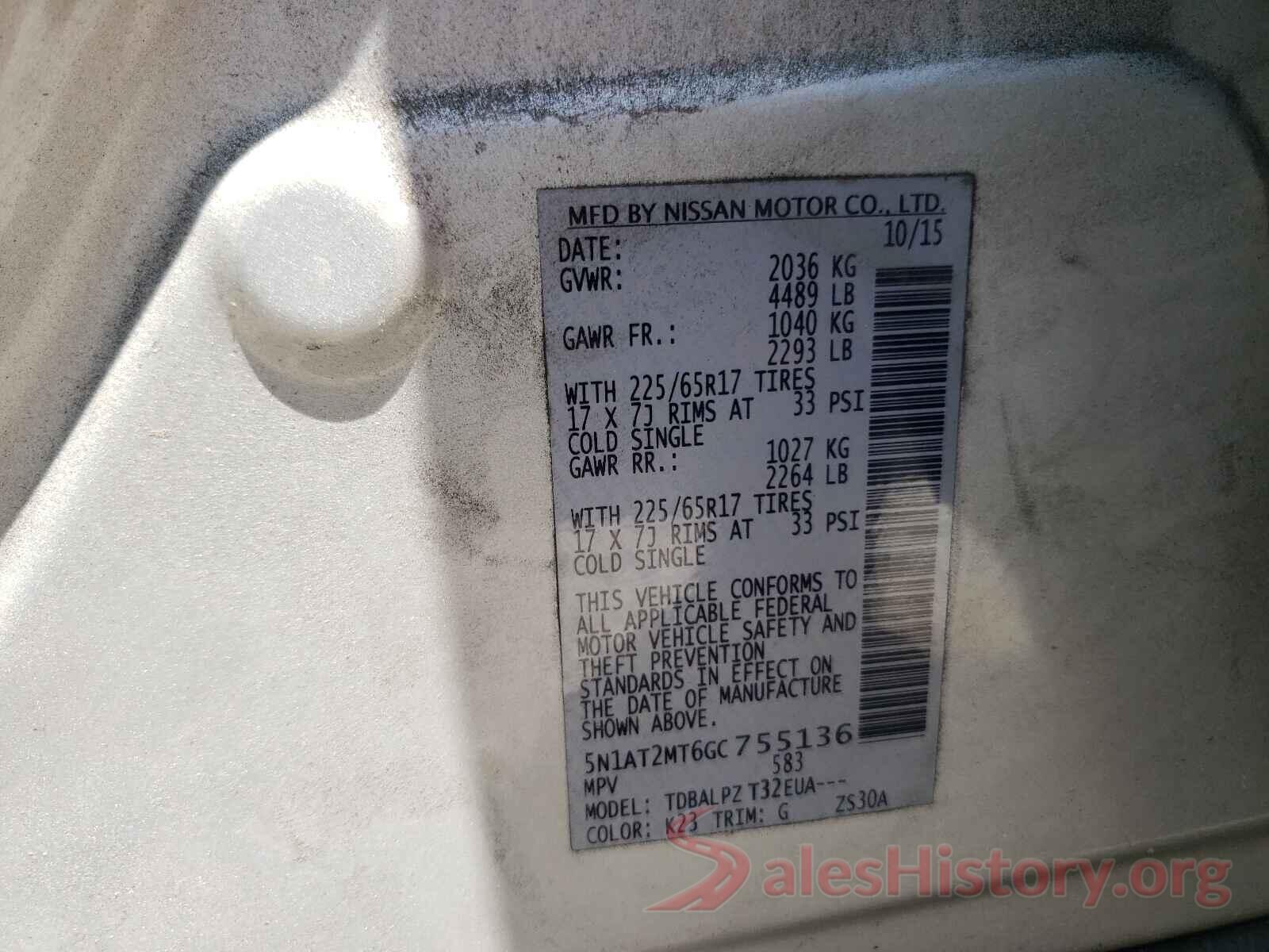 5N1AT2MT6GC755136 2016 NISSAN ROGUE