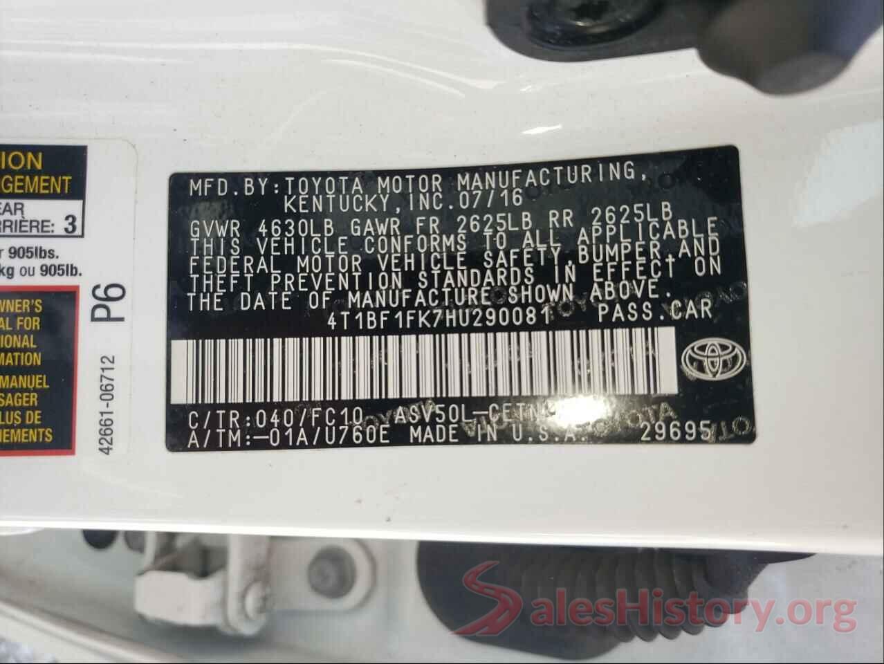 4T1BF1FK7HU290081 2017 TOYOTA CAMRY