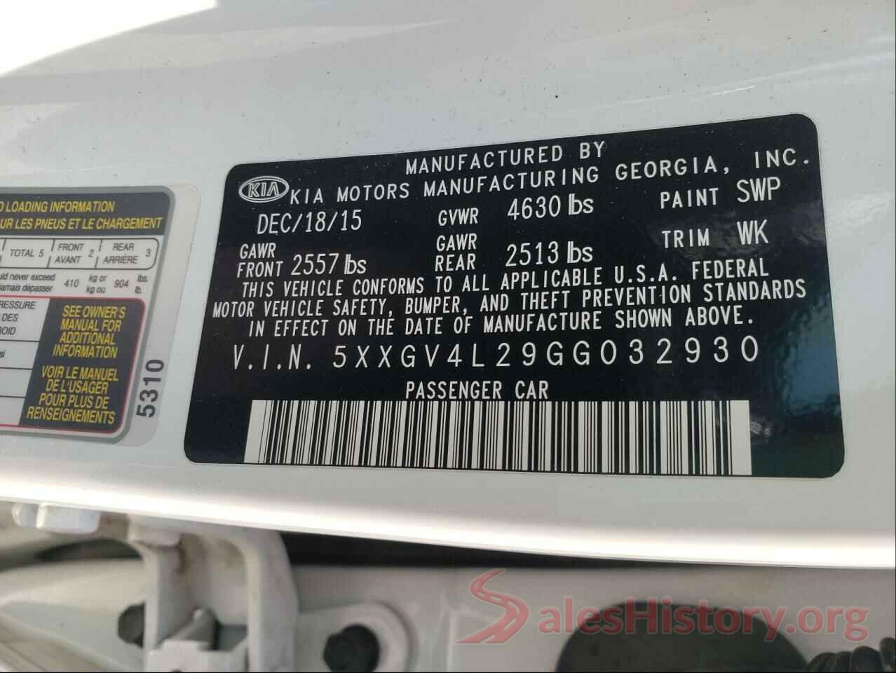 5XXGV4L29GG032930 2016 KIA OPTIMA