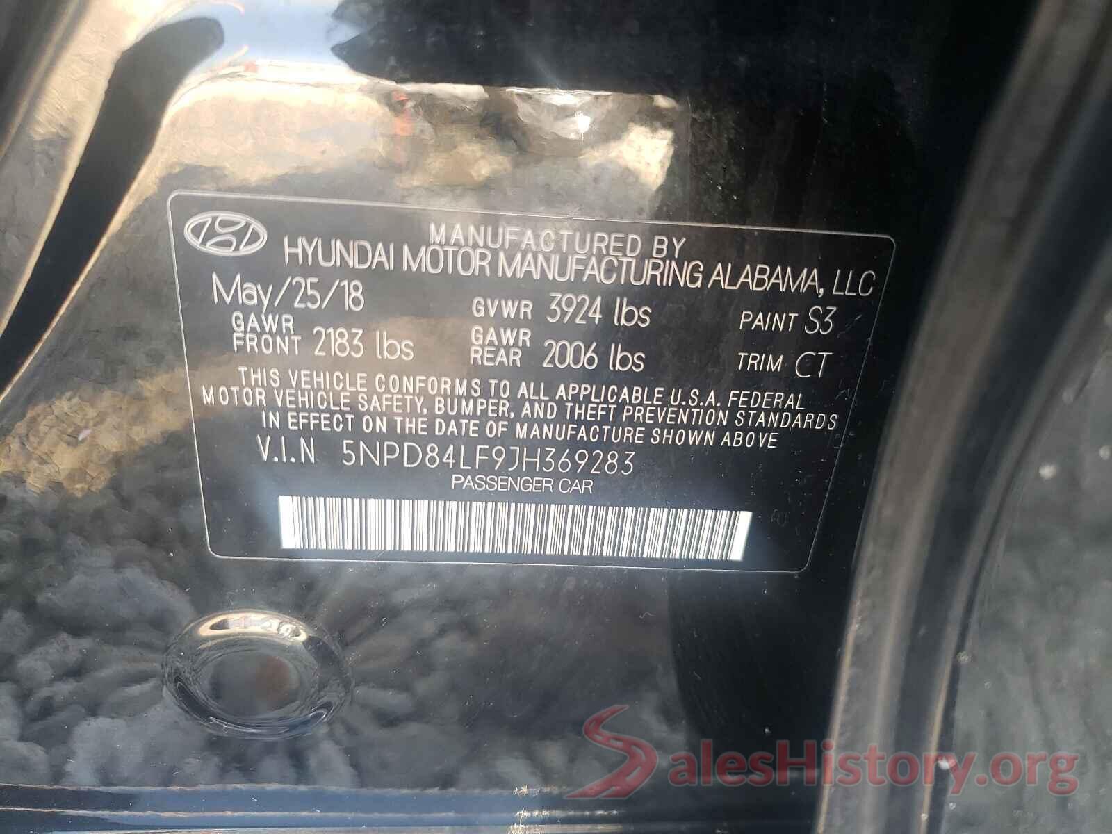 5NPD84LF9JH369283 2018 HYUNDAI ELANTRA