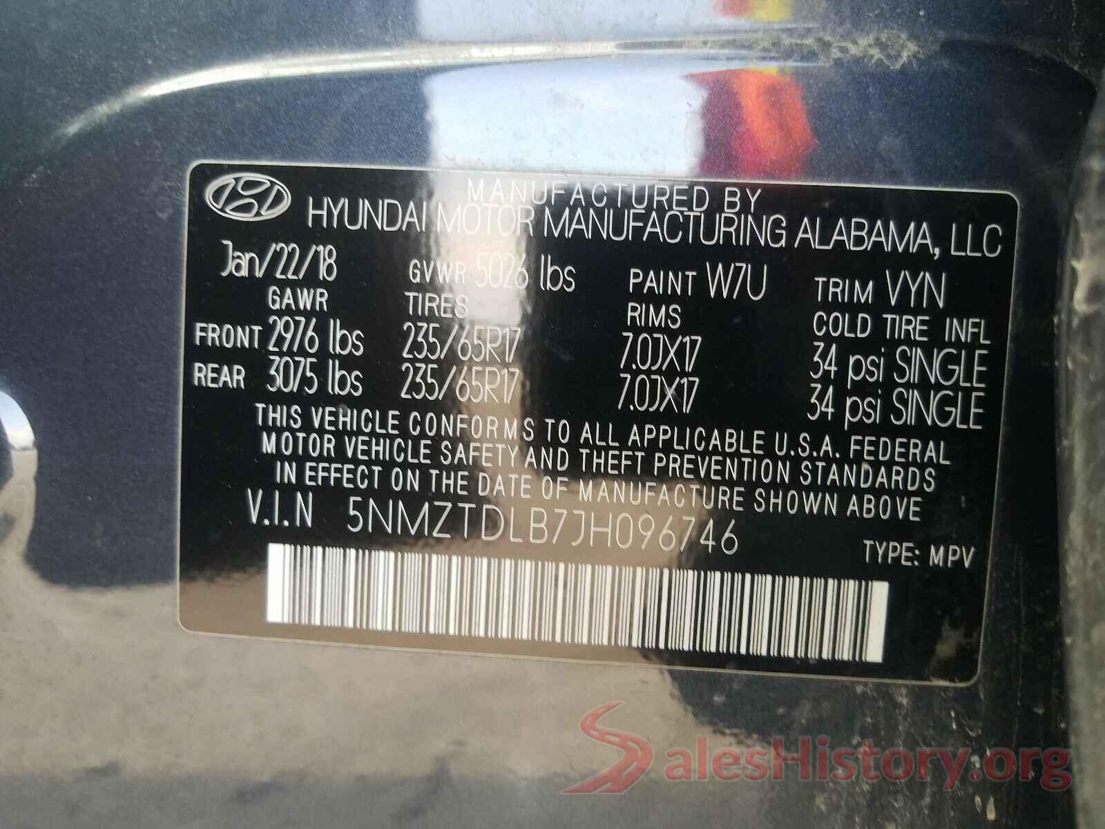 5NMZTDLB7JH096746 2018 HYUNDAI SANTA FE