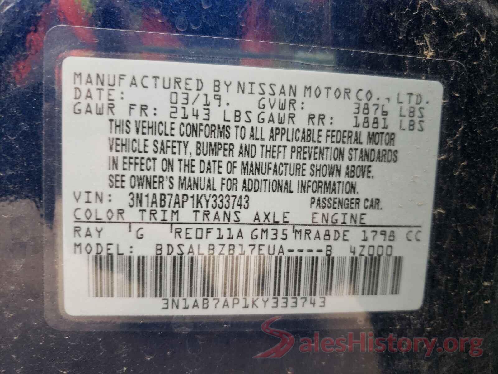 3N1AB7AP1KY333743 2019 NISSAN SENTRA