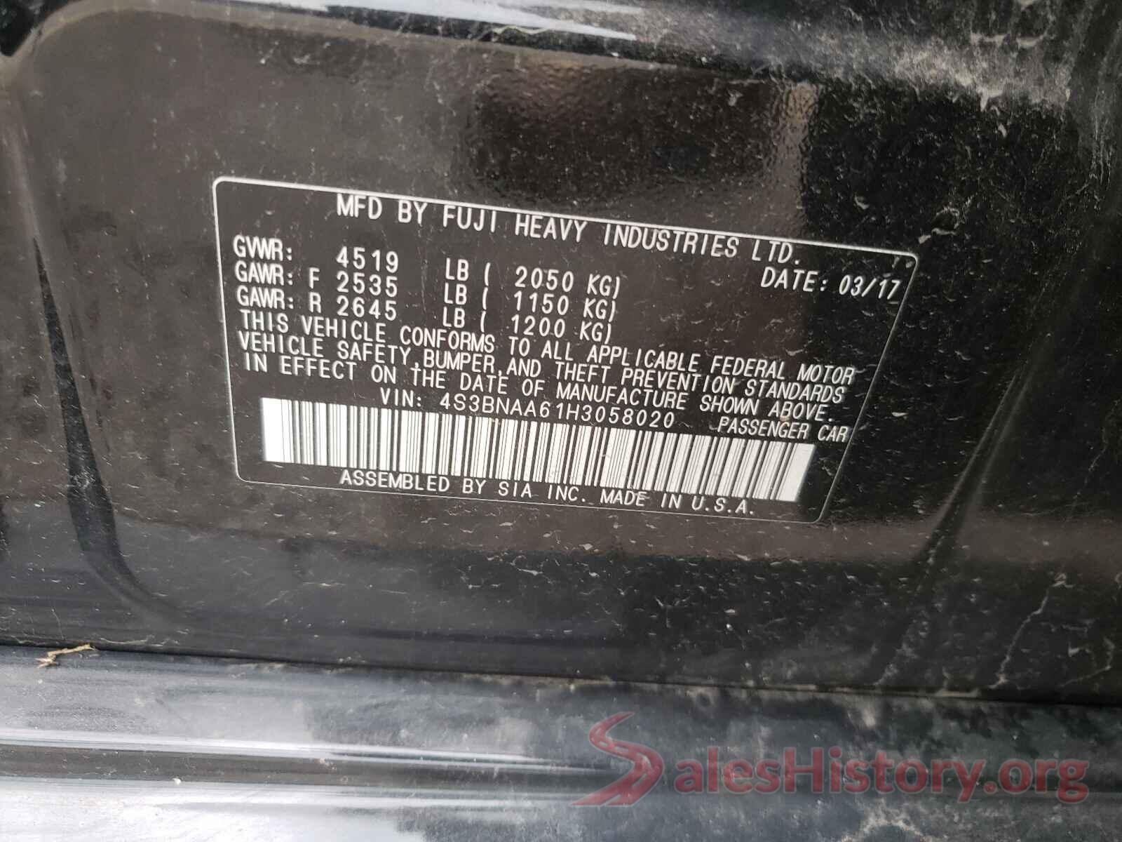 4S3BNAA61H3058020 2017 SUBARU LEGACY