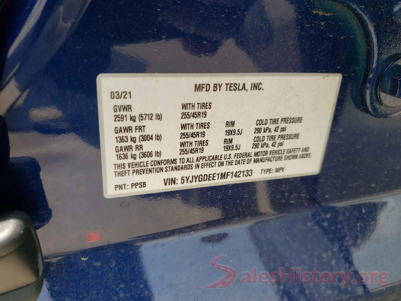 5YJYGDEE1MF142133 2021 TESLA MODEL Y