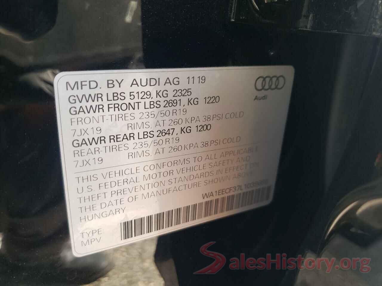 WA1EECF37L1039655 2020 AUDI Q3