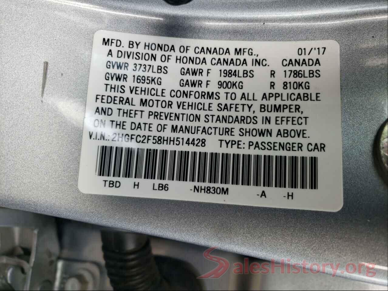 2HGFC2F58HH514428 2017 HONDA CIVIC