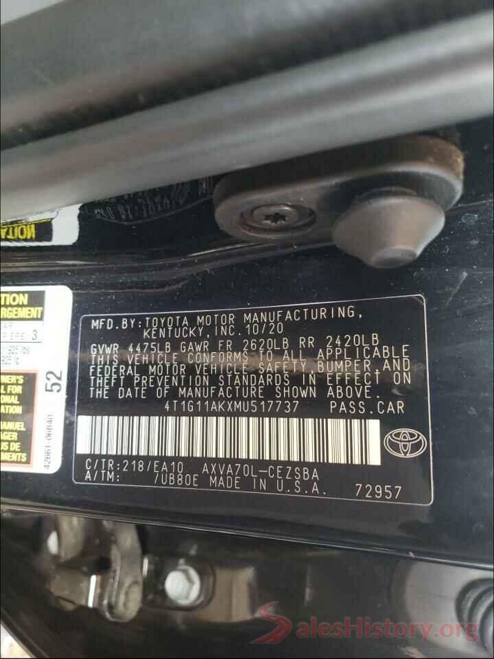 4T1G11AKXMU517737 2021 TOYOTA CAMRY