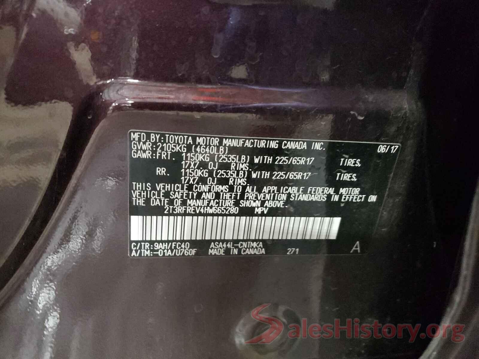 2T3RFREV4HW665280 2017 TOYOTA RAV4