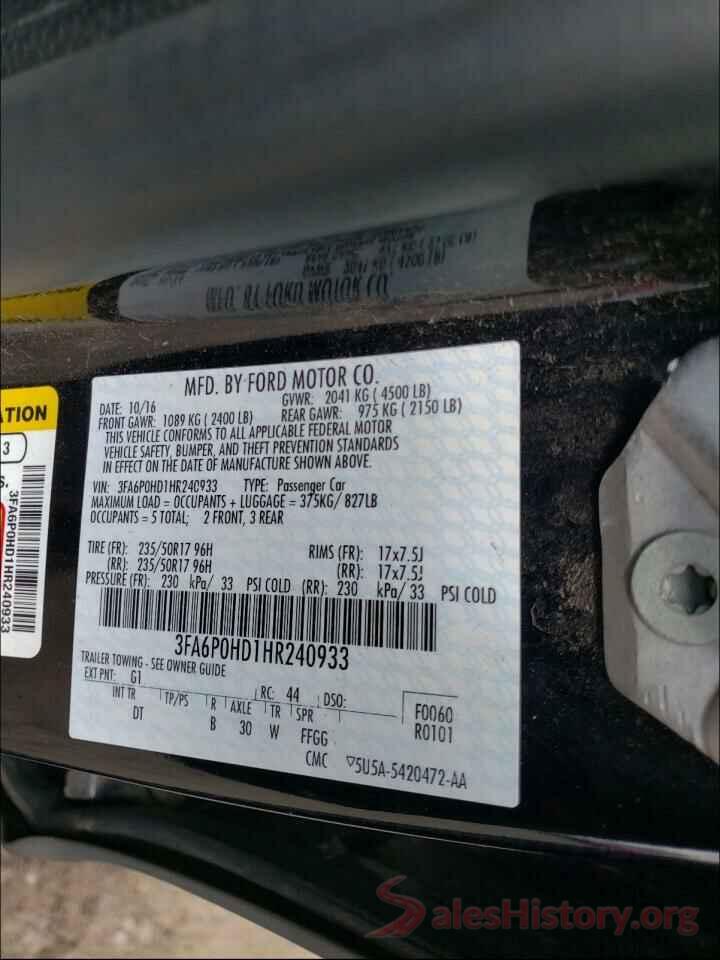 3FA6P0HD1HR240933 2017 FORD FUSION