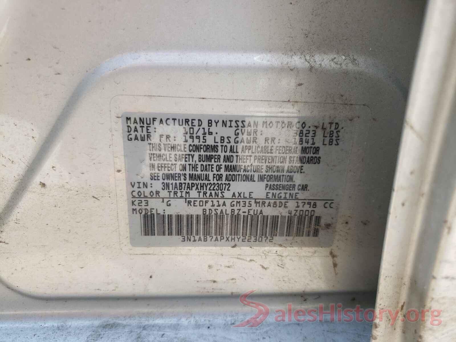 3N1AB7APXHY223072 2017 NISSAN SENTRA