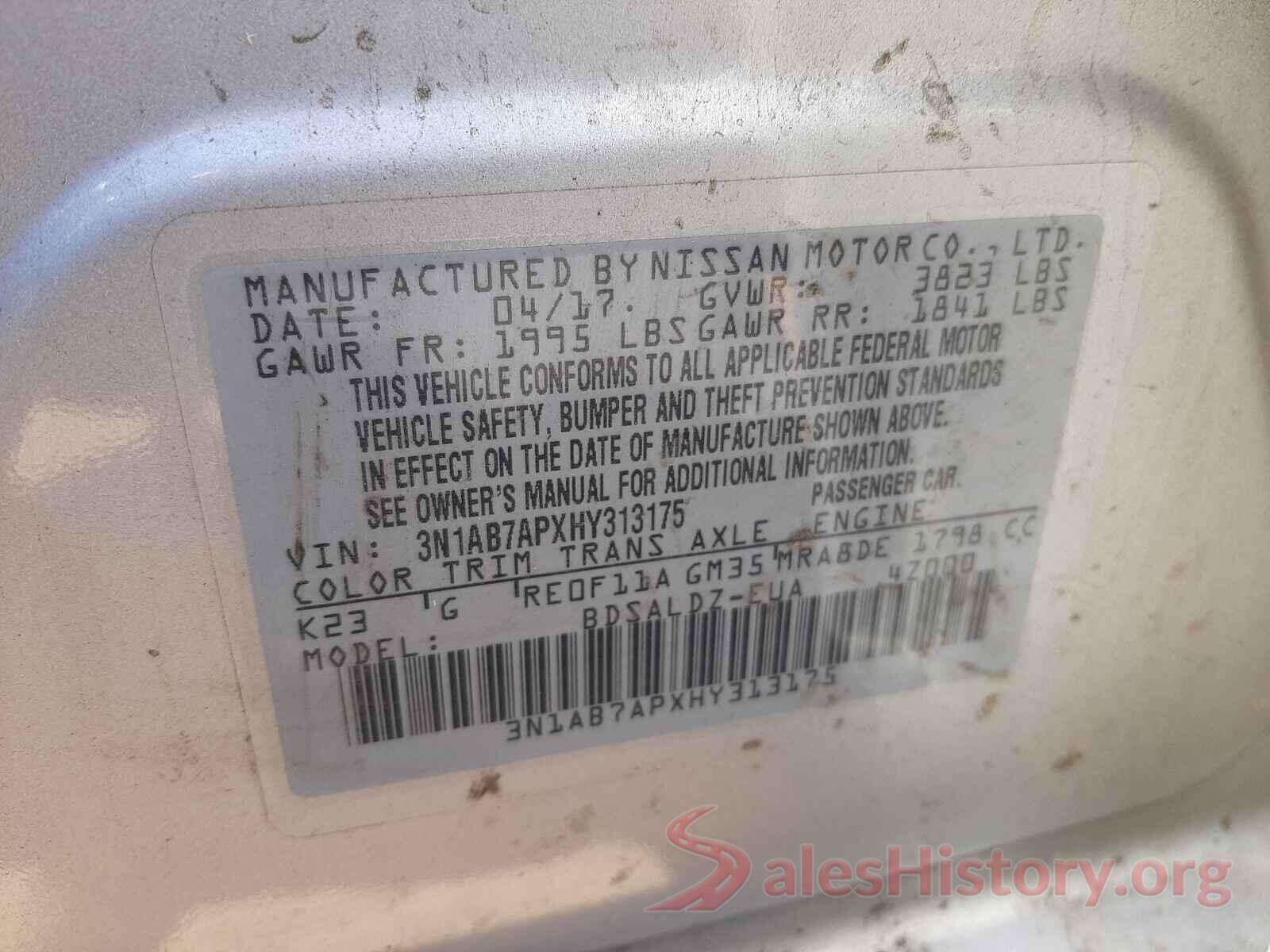 3N1AB7APXHY313175 2017 NISSAN SENTRA