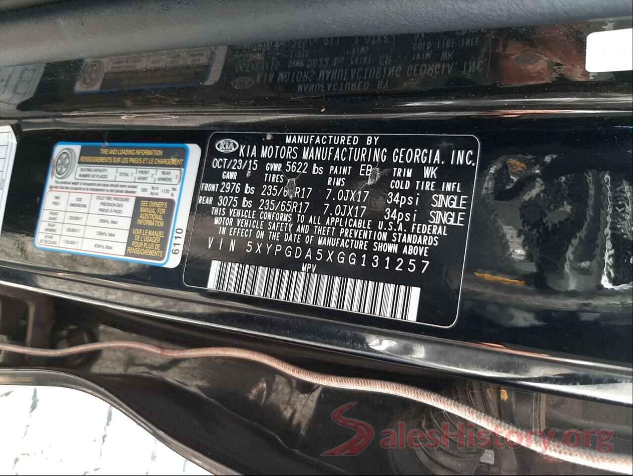 5XYPGDA5XGG131257 2016 KIA SORENTO