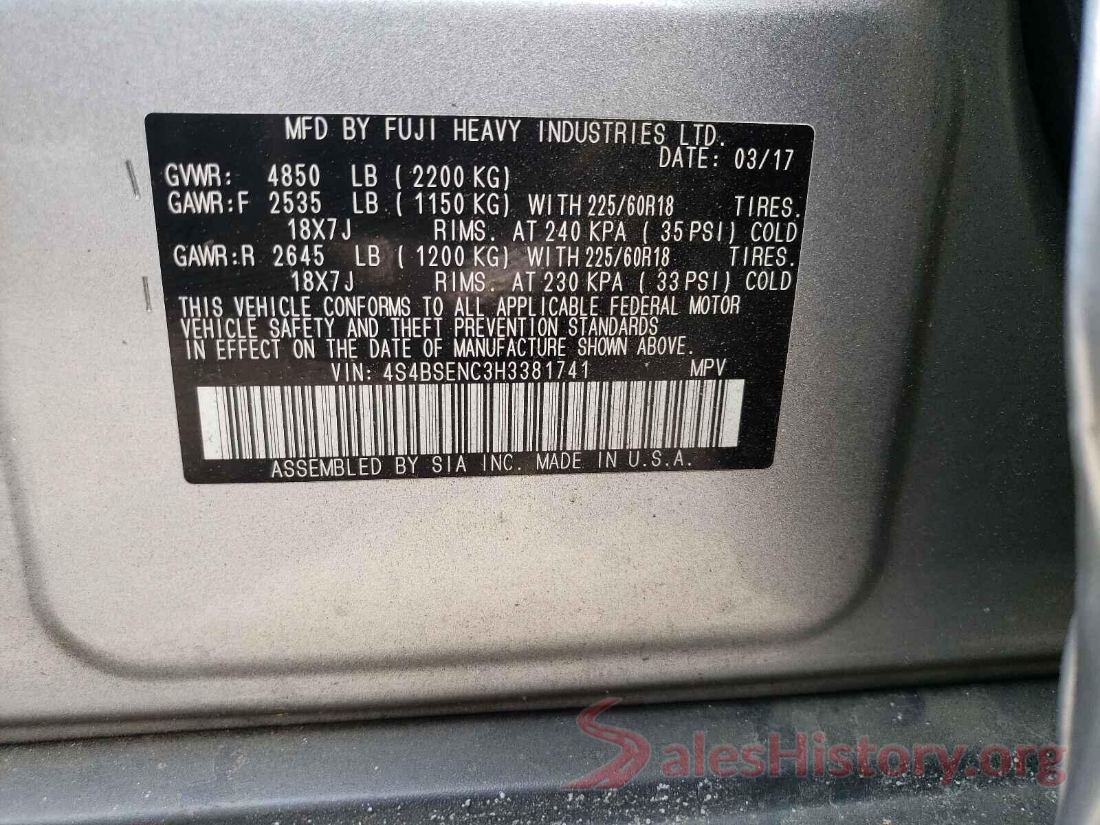 4S4BSENC3H3381741 2017 SUBARU OUTBACK