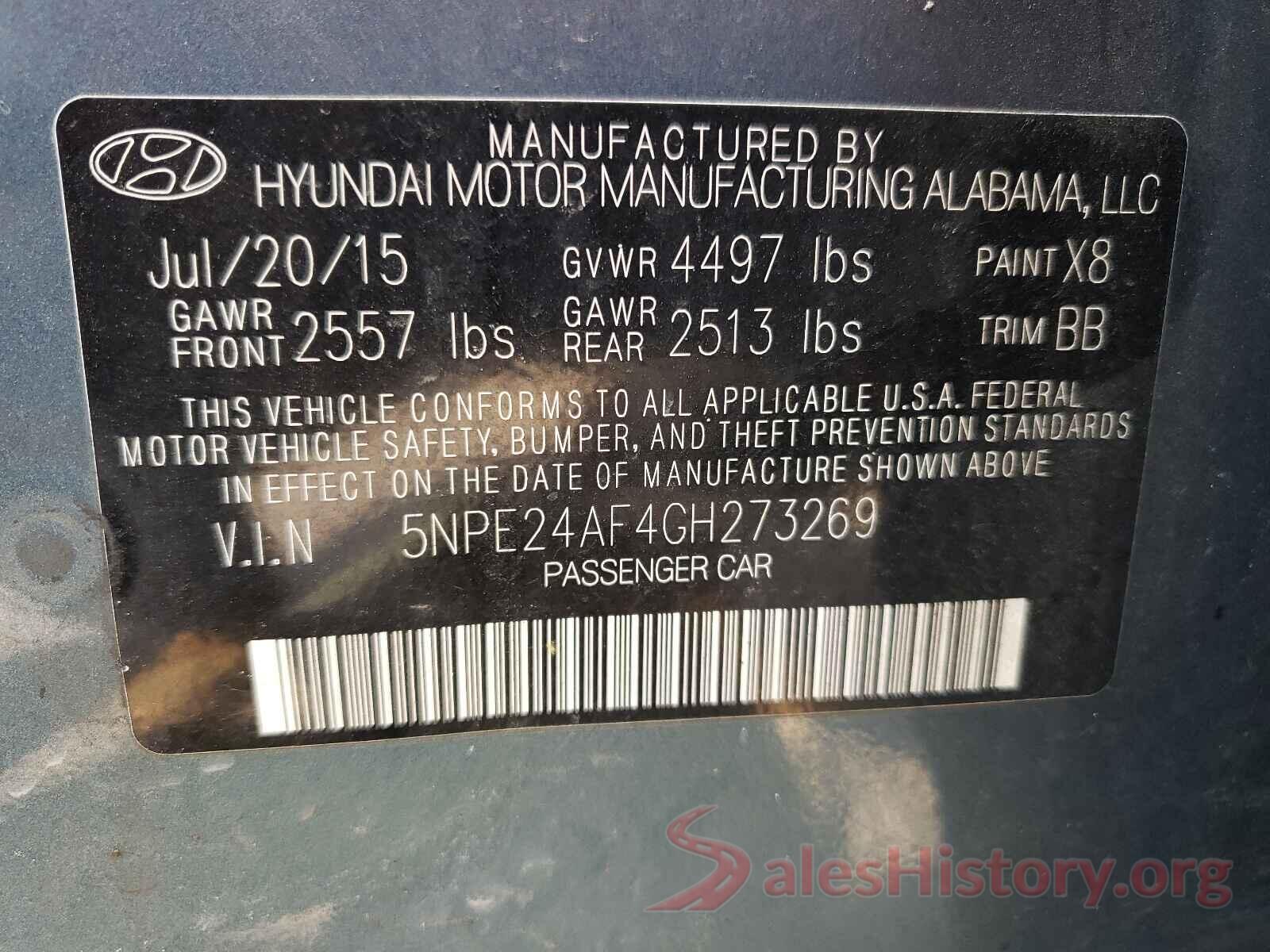 5NPE24AF4GH273269 2016 HYUNDAI SONATA