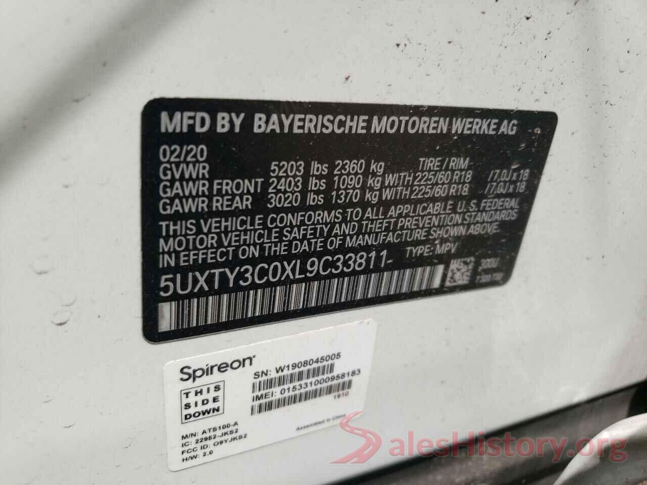 5UXTY3C0XL9C33811 2020 BMW X3