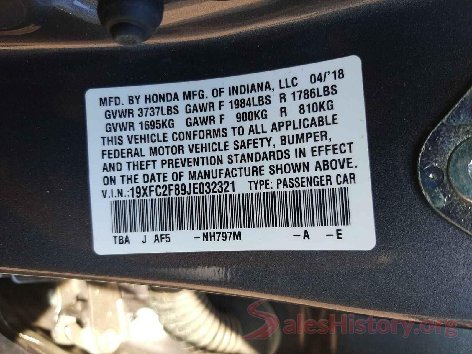 19XFC2F89JE032321 2018 HONDA CIVIC