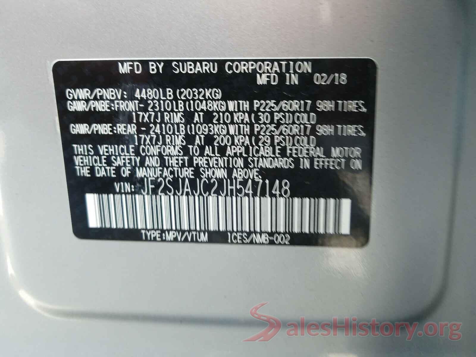 JF2SJAJC2JH547148 2018 SUBARU FORESTER