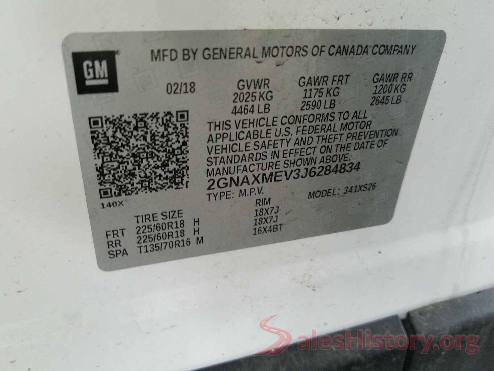 2GNAXMEV3J6284834 2018 CHEVROLET EQUINOX