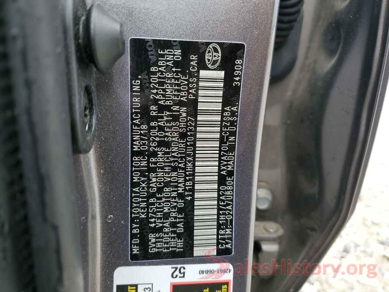 4T1B11HKXJU101327 2018 TOYOTA CAMRY