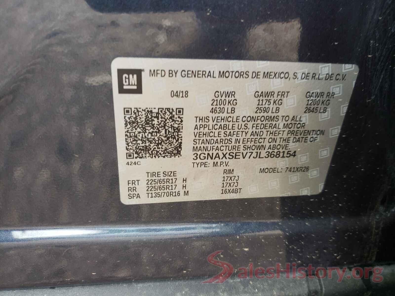 3GNAXSEV7JL368154 2018 CHEVROLET EQUINOX