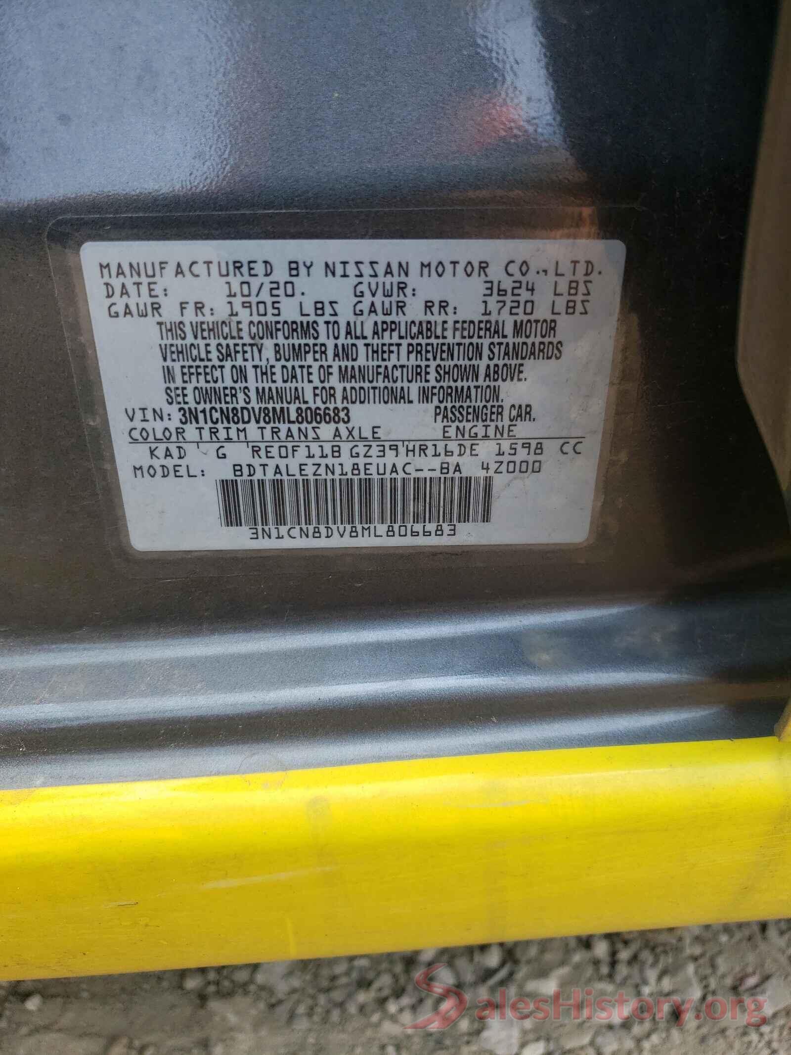 3N1CN8DV8ML806683 2021 NISSAN VERSA