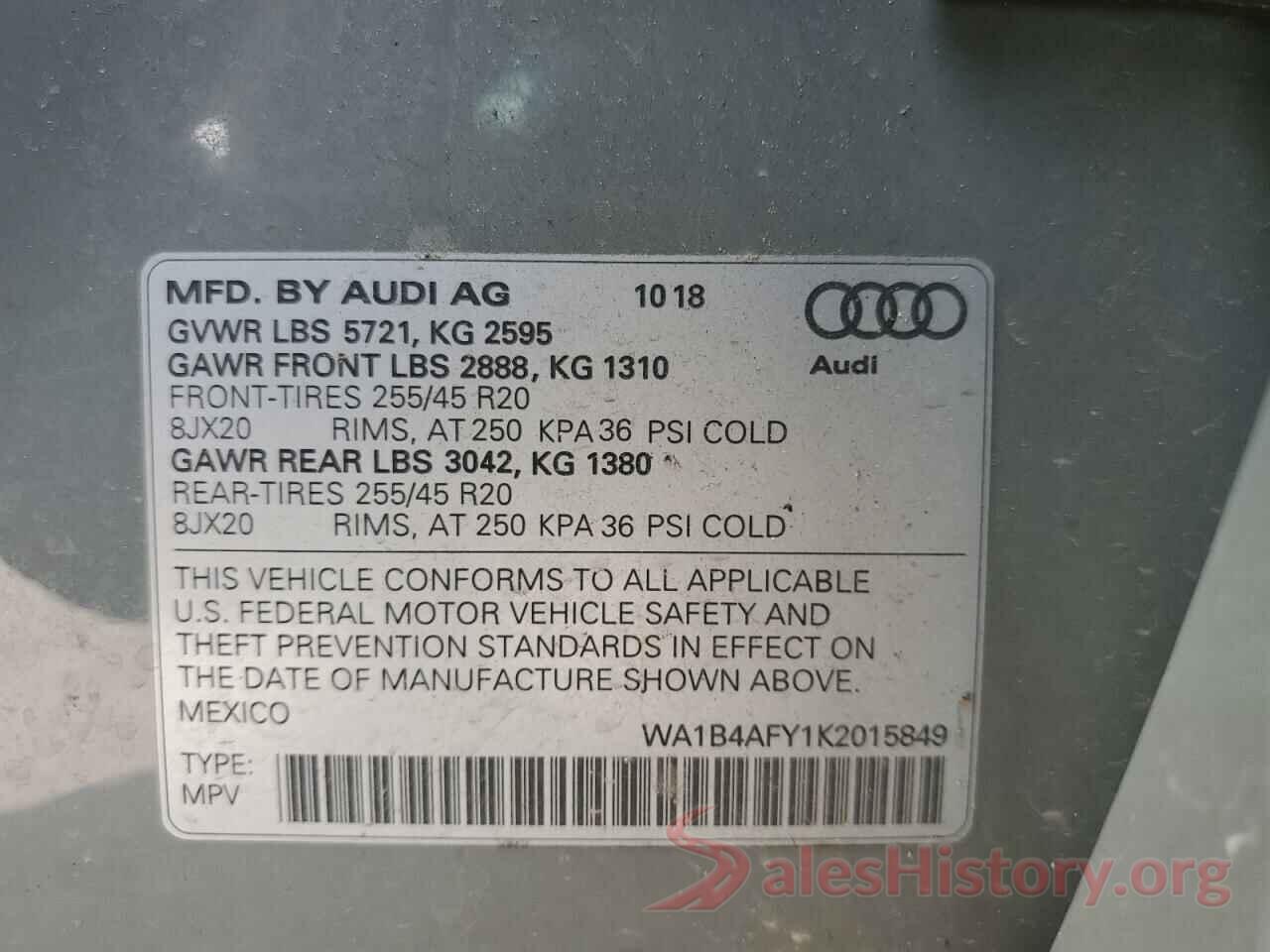 WA1B4AFY1K2015849 2019 AUDI SQ5