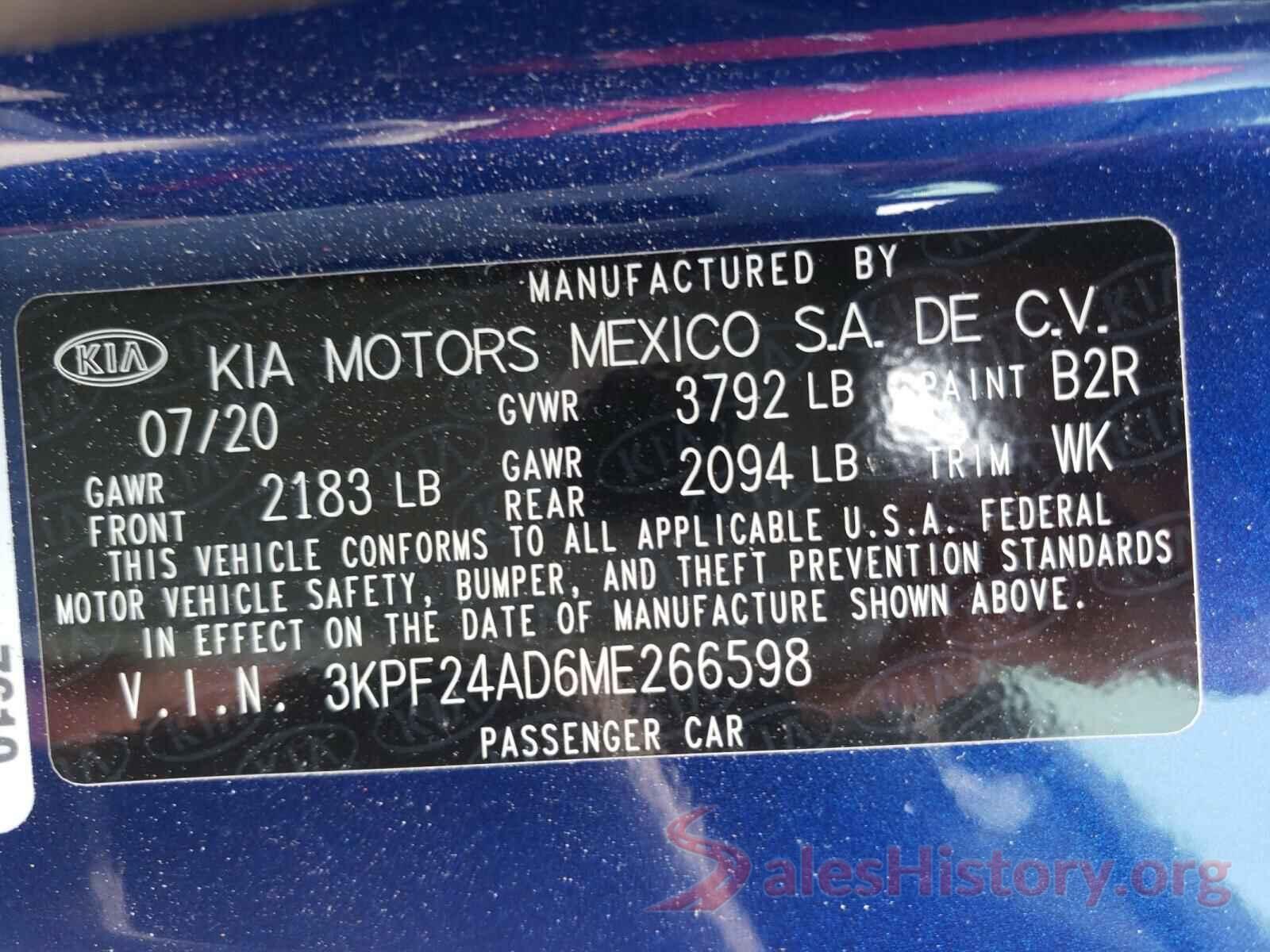 3KPF24AD6ME266598 2021 KIA FORTE