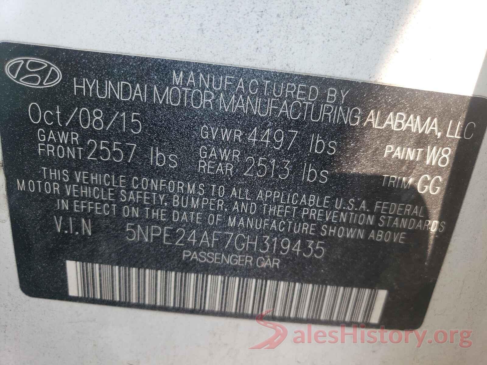 5NPE24AF7GH319435 2016 HYUNDAI SONATA