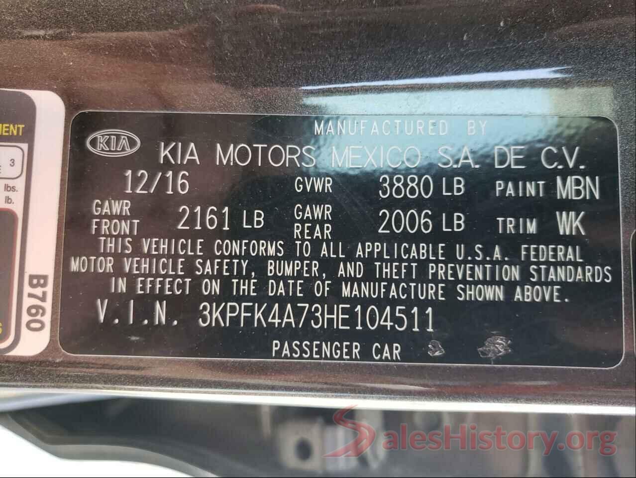 3KPFK4A73HE104511 2017 KIA FORTE