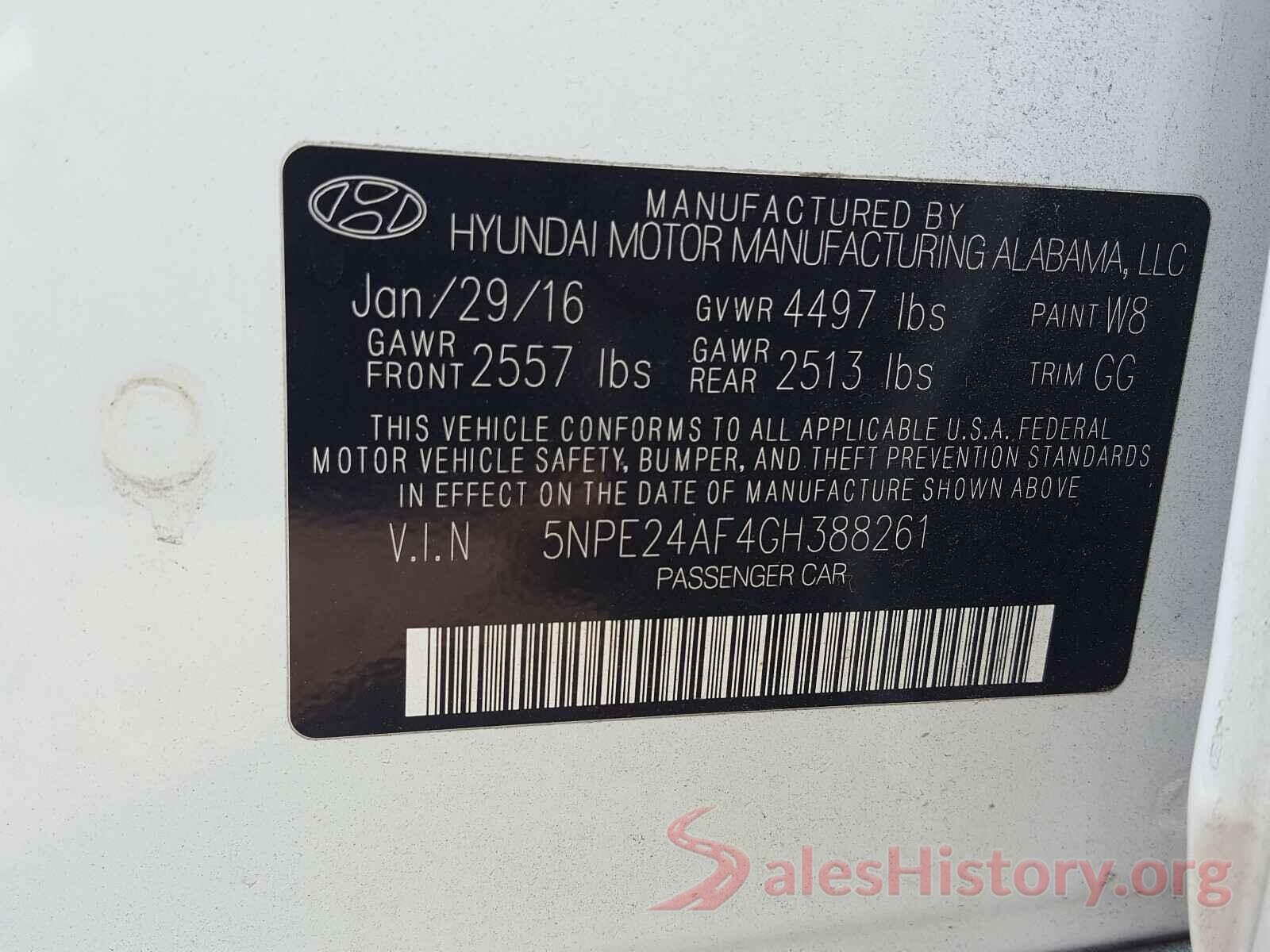 5NPE24AF4GH388261 2016 HYUNDAI SONATA