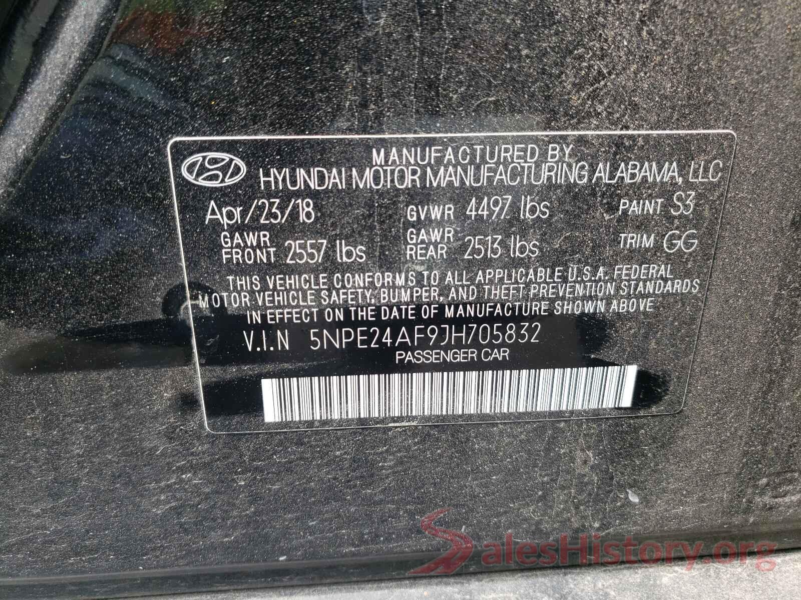 5NPE24AF9JH705832 2018 HYUNDAI SONATA