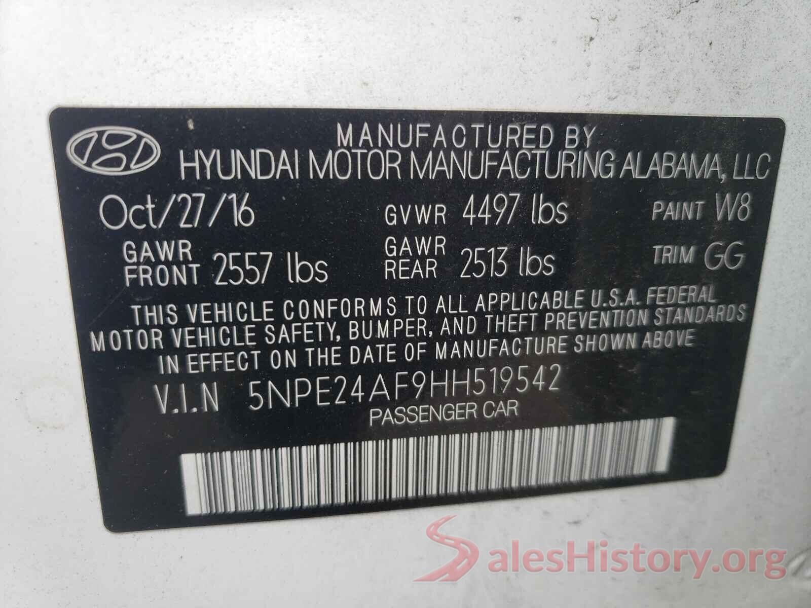 5NPE24AF9HH519542 2017 HYUNDAI SONATA