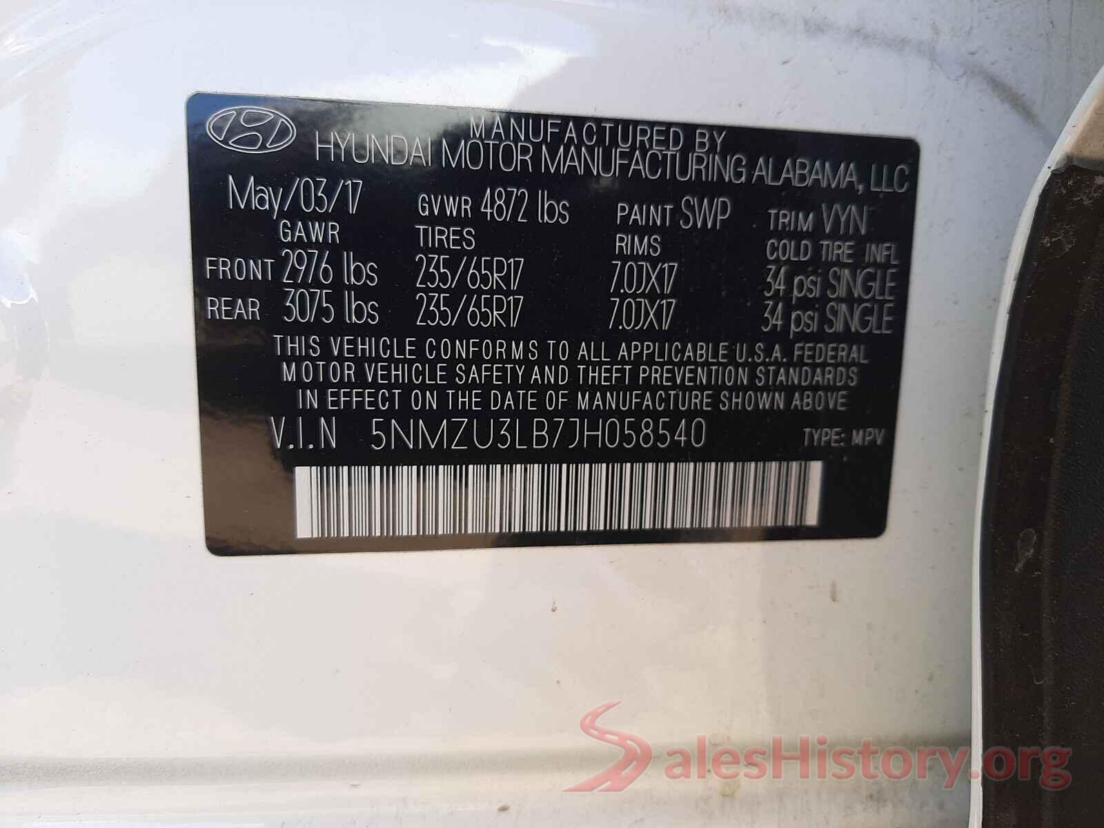 5NMZU3LB7JH058540 2018 HYUNDAI SANTA FE