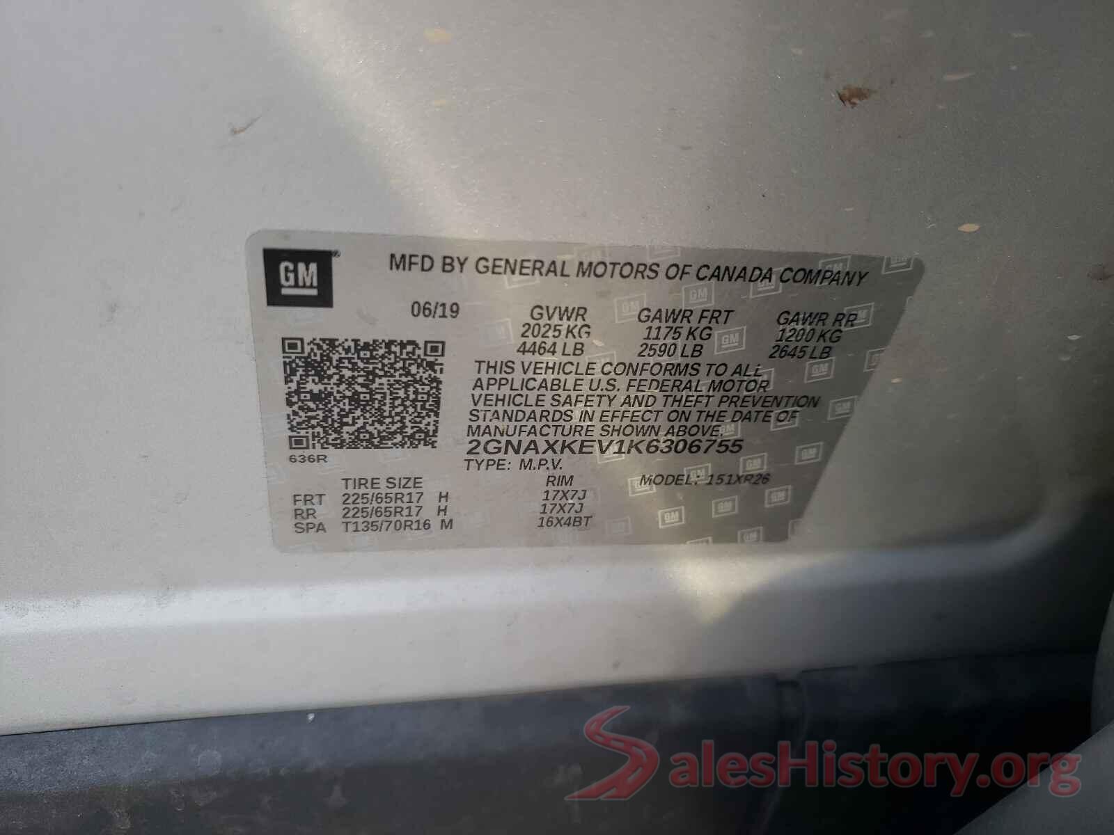 2GNAXKEV1K6306755 2019 CHEVROLET EQUINOX