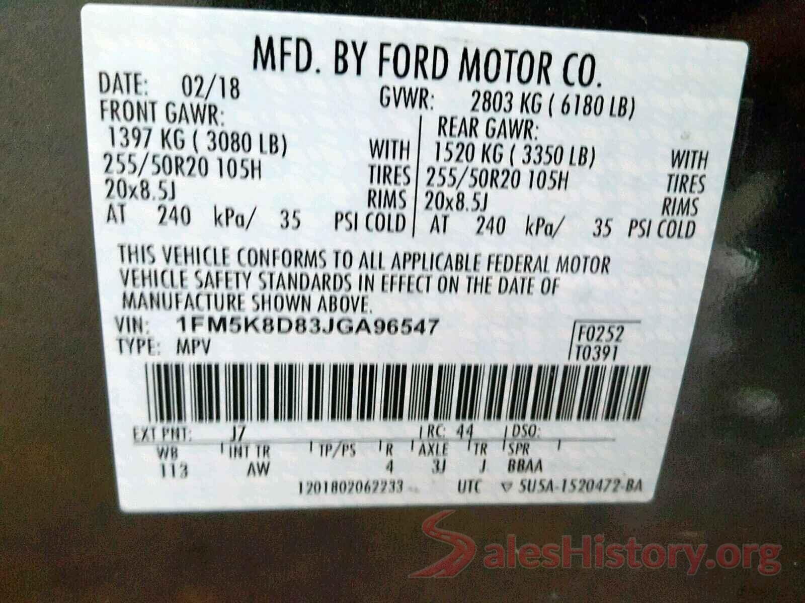 1FM5K8D83JGA96547 2018 FORD EXPLORER