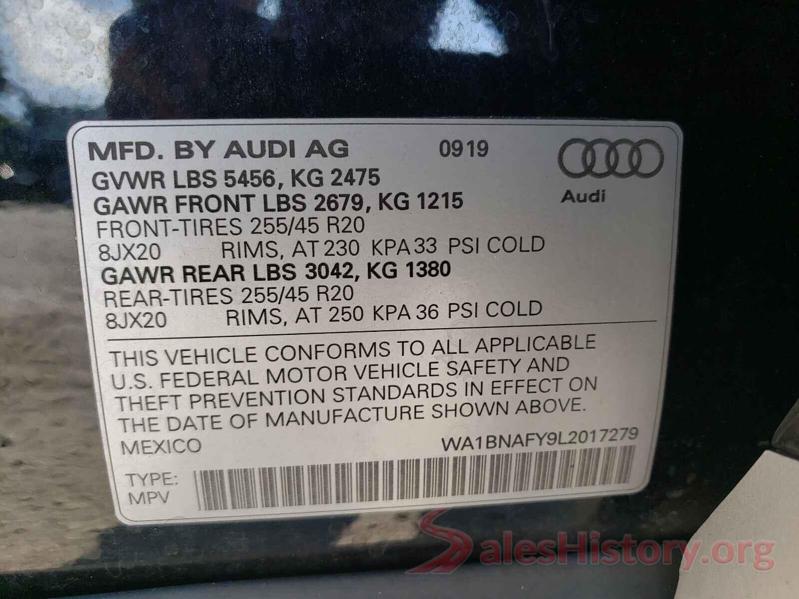 WA1BNAFY9L2017279 2020 AUDI Q5