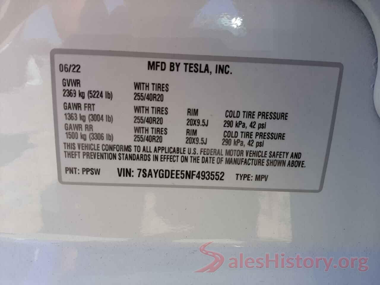 7SAYGDEE5NF493552 2022 TESLA MODEL Y