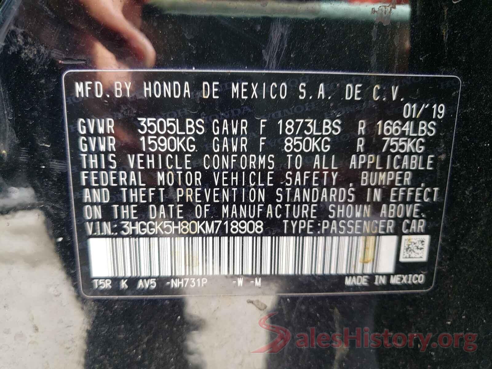 3HGGK5H80KM718908 2019 HONDA FIT