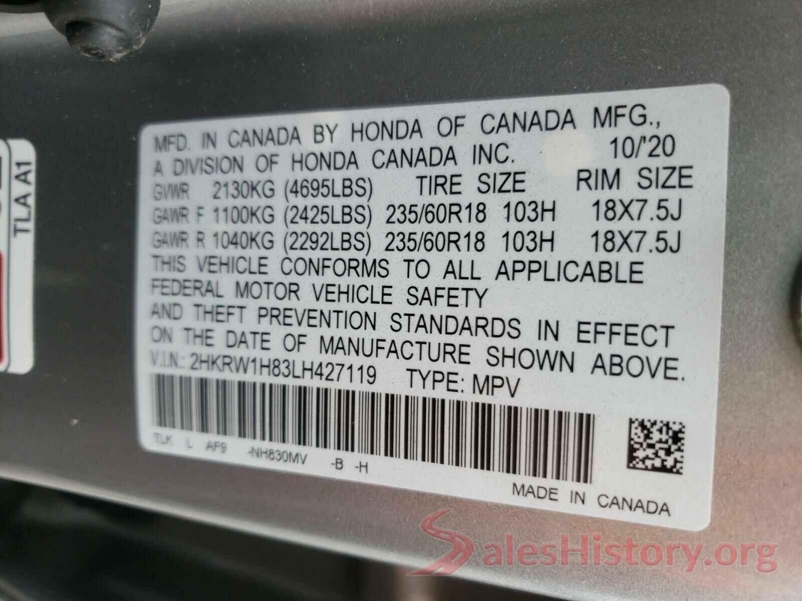 2HKRW1H83LH427119 2020 HONDA CRV