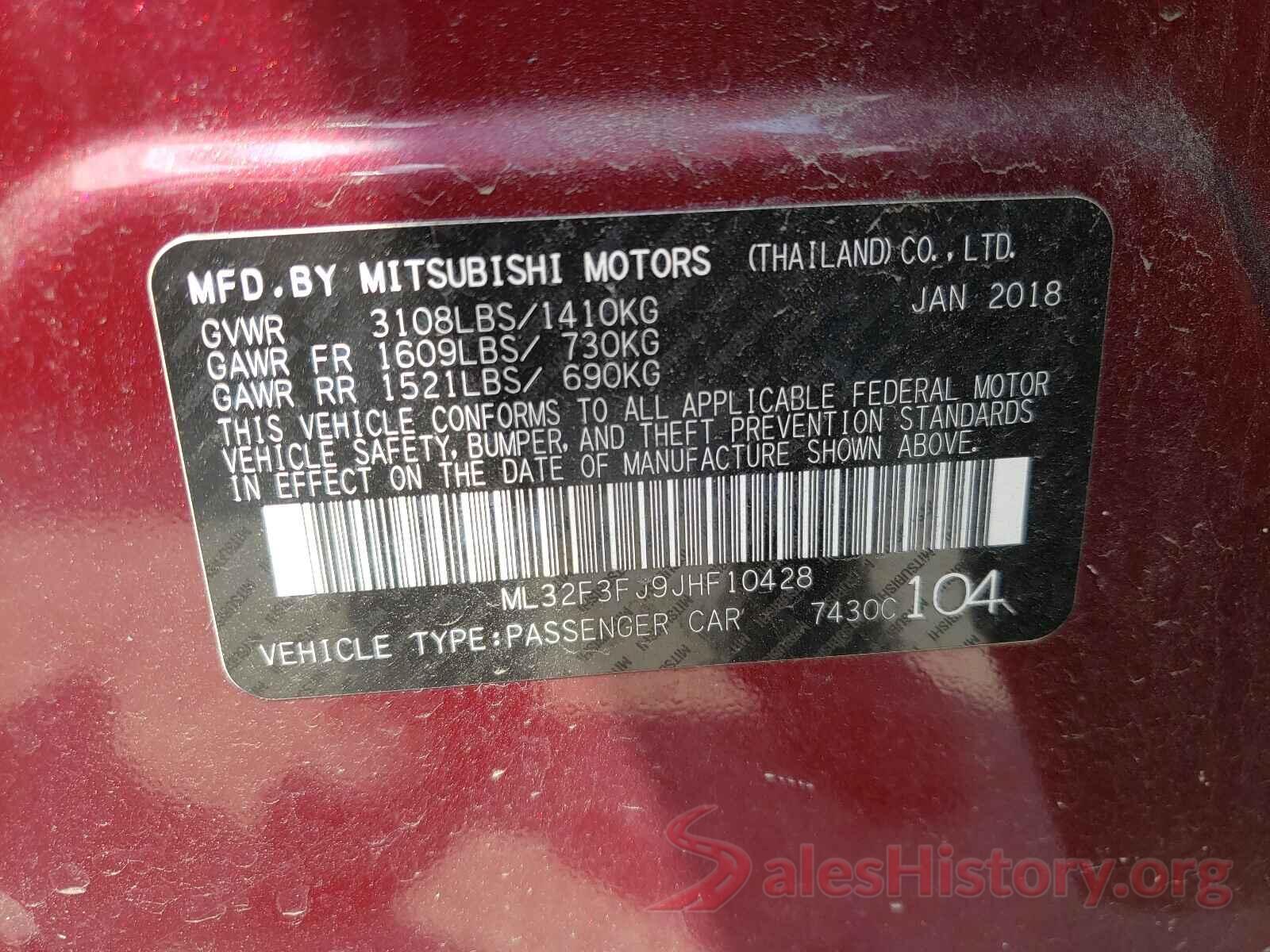 ML32F3FJ9JHF10428 2018 MITSUBISHI MIRAGE