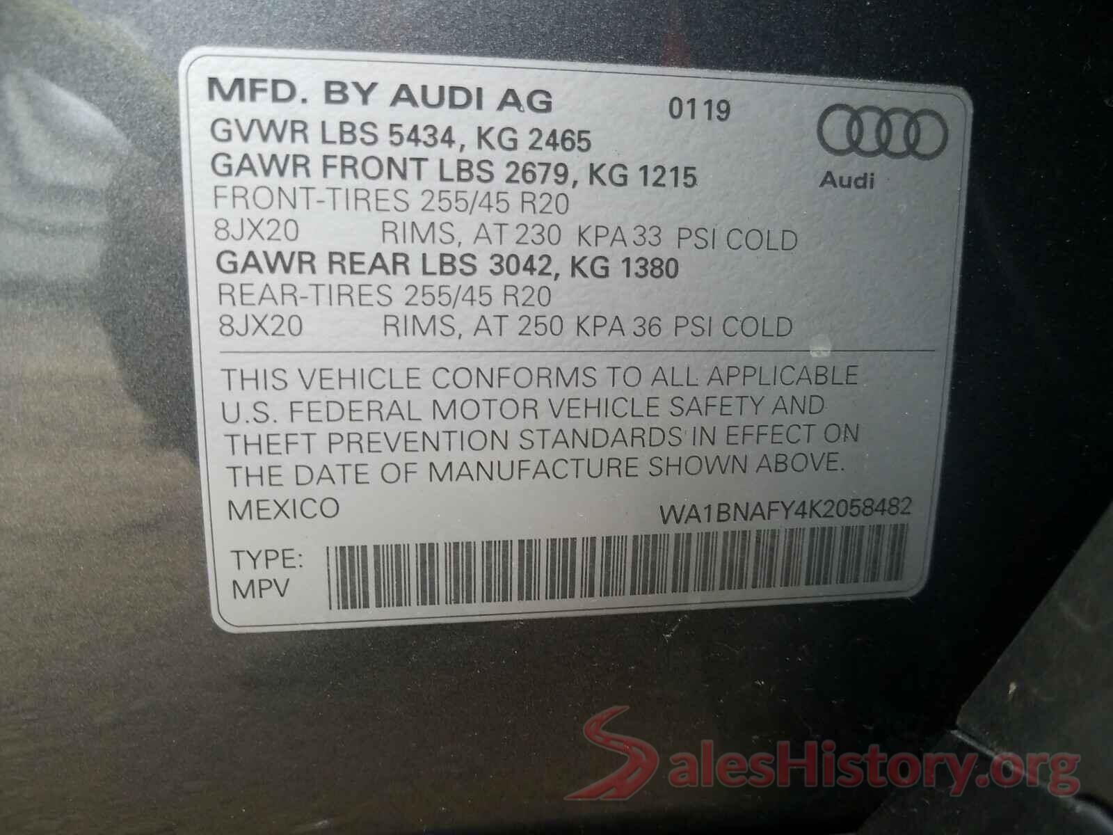 WA1BNAFY4K2058482 2019 AUDI Q5