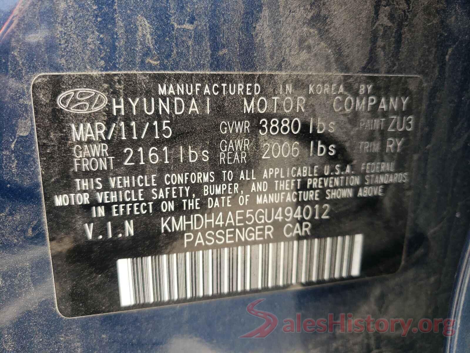 KMHDH4AE5GU494012 2016 HYUNDAI ELANTRA