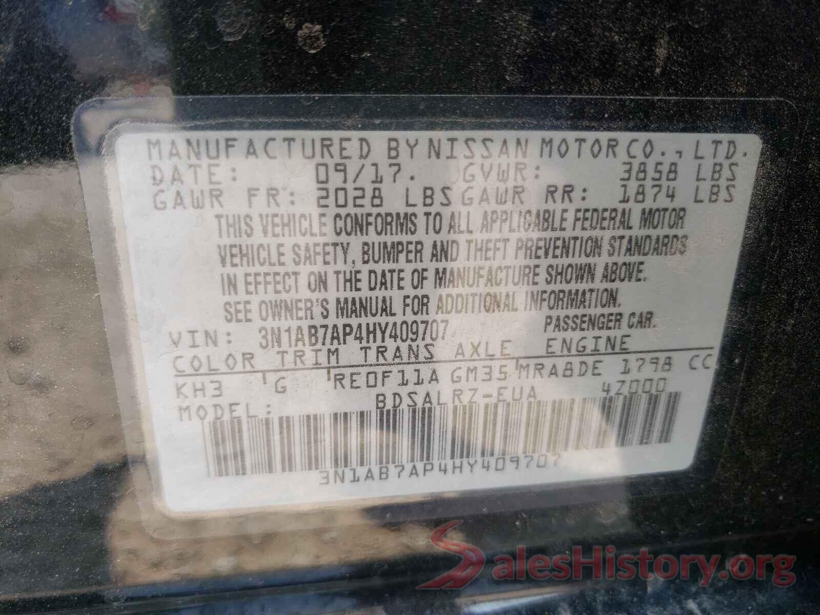 3N1AB7AP4HY409707 2017 NISSAN SENTRA