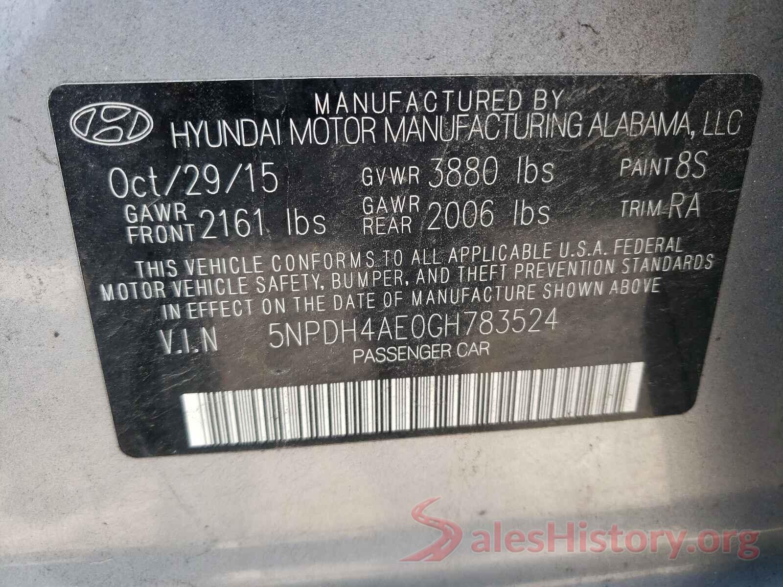 5NPDH4AE0GH783524 2016 HYUNDAI ELANTRA